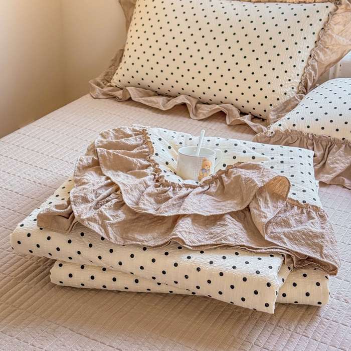 91家纺网 家纺一手货源 找家纺 梵希雅 2026新款泡芙纱床盖夏被四件套 波点