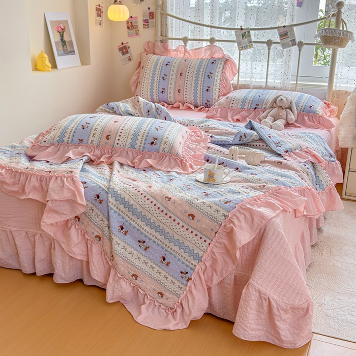 91家纺网 家纺一手货源 找家纺 梵希雅 2026新款泡芙纱床盖夏被四件套 费尔岛小狗