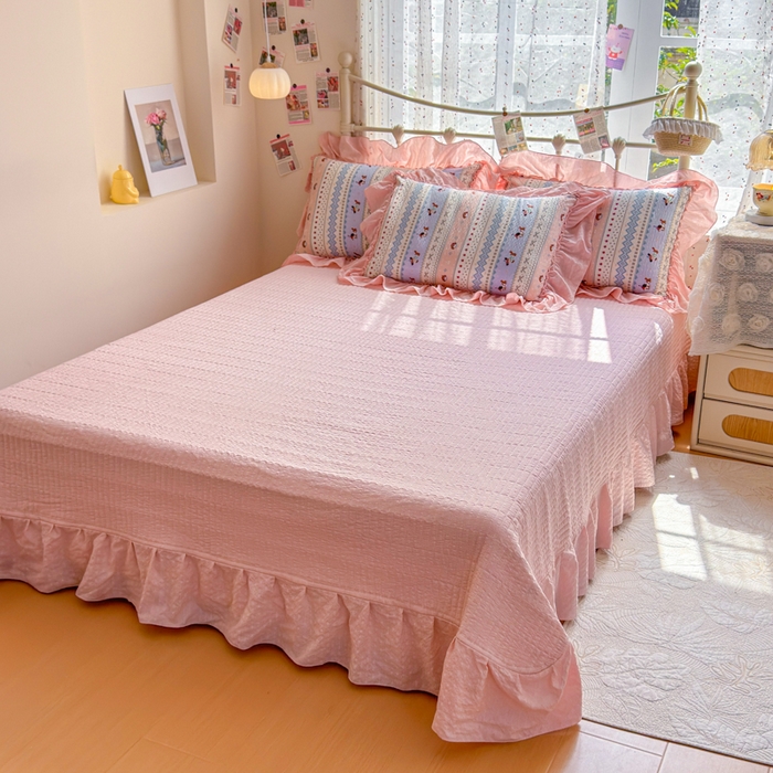 91家纺网 家纺一手货源 找家纺 梵希雅 2026新款泡芙纱床盖夏被四件套 费尔岛小狗