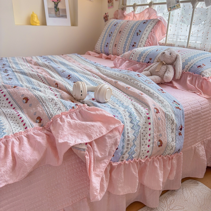 91家纺网 家纺一手货源 找家纺 梵希雅 2026新款泡芙纱床盖夏被四件套 费尔岛小狗