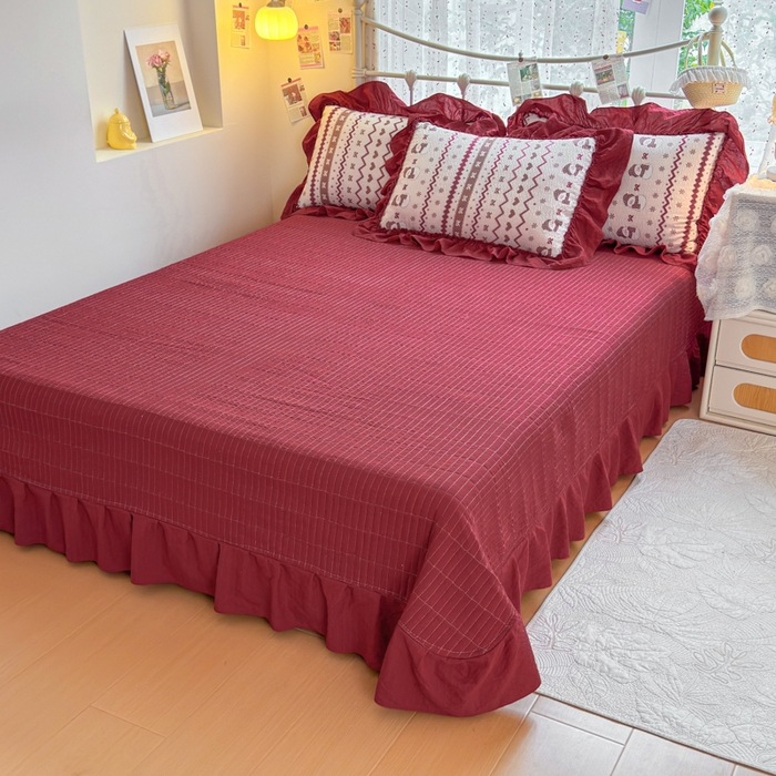 91家纺网 家纺一手货源 找家纺 梵希雅 2026新款泡芙纱床盖夏被四件套 红色小雪人