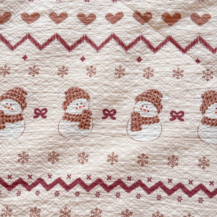 91家纺网 家纺一手货源 找家纺 梵希雅 2026新款泡芙纱床盖夏被四件套 红色小雪人