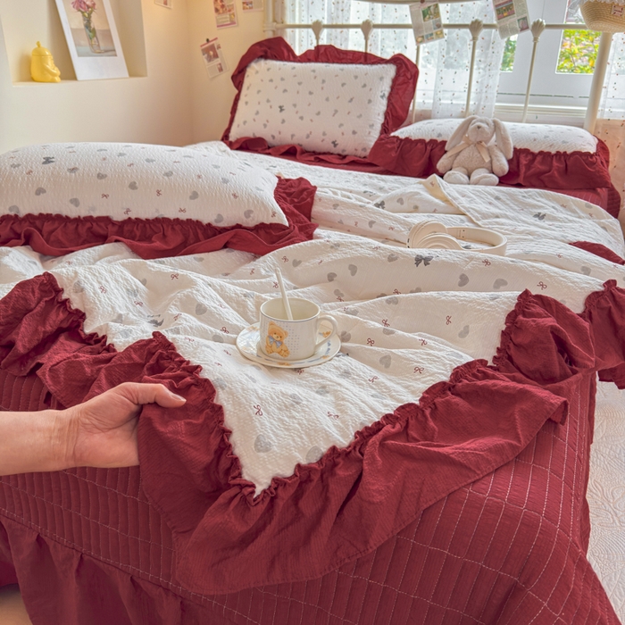 91家纺网 家纺一手货源 找家纺 梵希雅 2026新款泡芙纱床盖夏被四件套 灰蝴蝶结