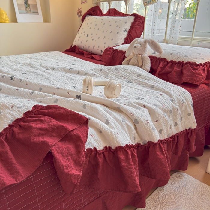 91家纺网 家纺一手货源 找家纺 梵希雅 2026新款泡芙纱床盖夏被四件套 灰蝴蝶结