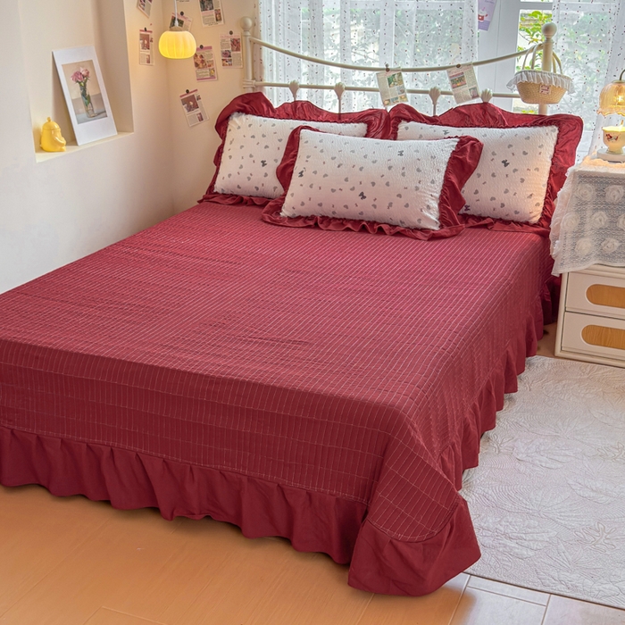 91家纺网 家纺一手货源 找家纺 梵希雅 2026新款泡芙纱床盖夏被四件套 灰蝴蝶结