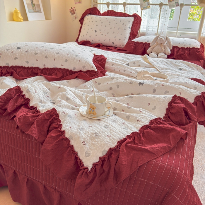 91家纺网 家纺一手货源 找家纺 梵希雅 2026新款泡芙纱床盖夏被四件套 灰蝴蝶结