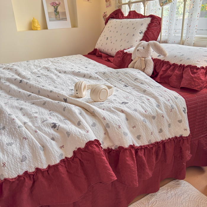 91家纺网 家纺一手货源 找家纺 梵希雅 2026新款泡芙纱床盖夏被四件套 灰蝴蝶结