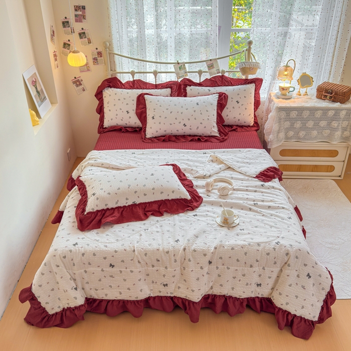 梵希雅 2026新款泡芙纱床盖夏被四件套 灰蝴蝶结