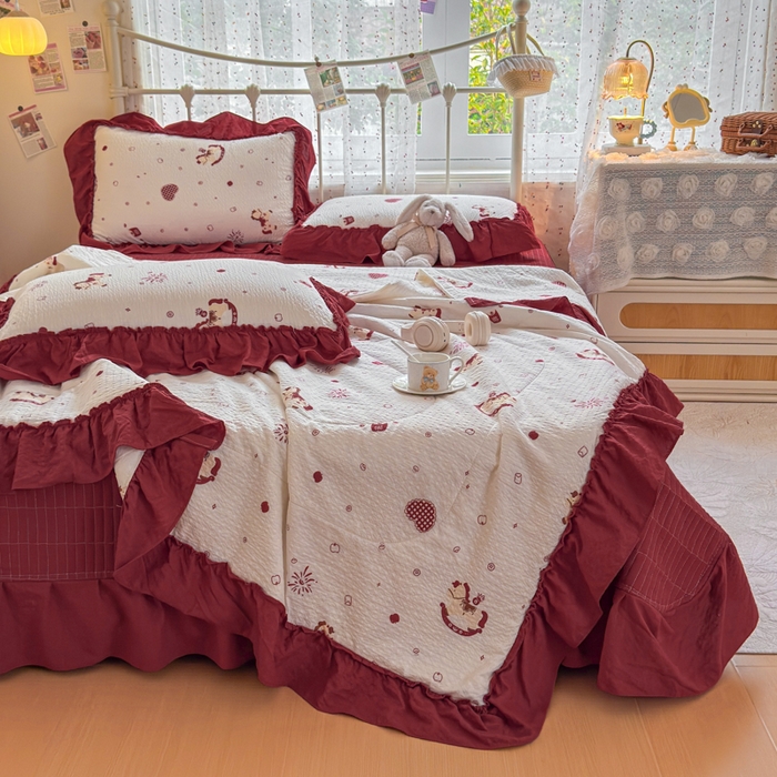 91家纺网 家纺一手货源 找家纺 梵希雅 2026新款泡芙纱床盖夏被四件套 马上有钱