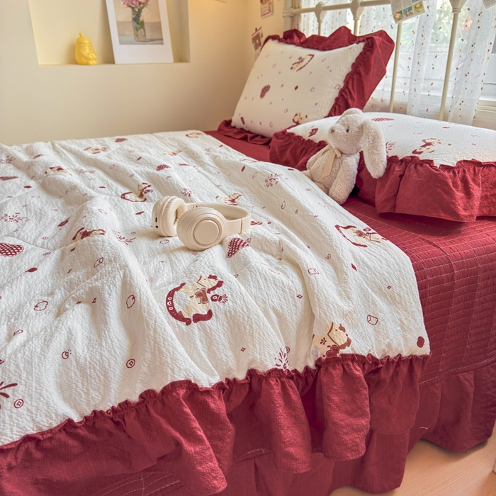 91家纺网 家纺一手货源 找家纺 梵希雅 2026新款泡芙纱床盖夏被四件套 马上有钱