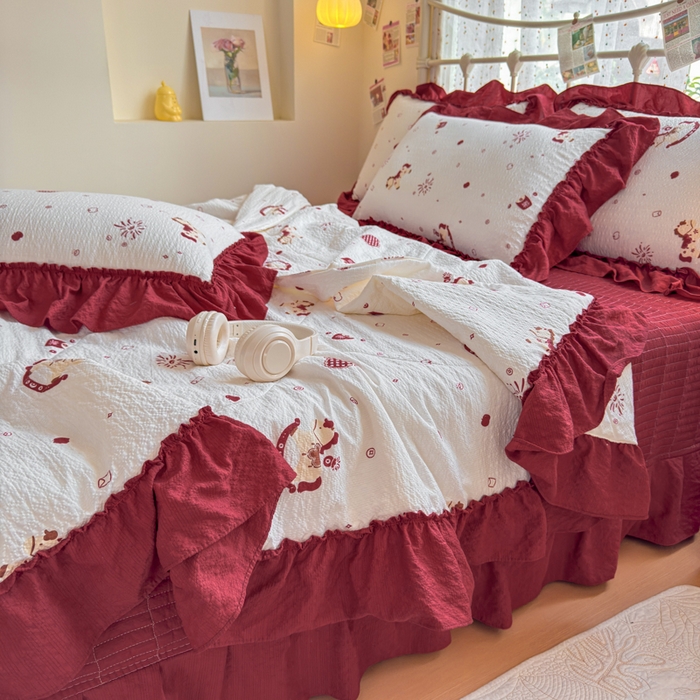 91家纺网 家纺一手货源 找家纺 梵希雅 2026新款泡芙纱床盖夏被四件套 马上有钱