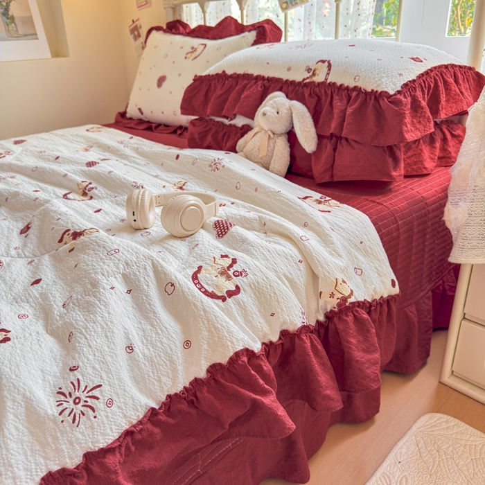 91家纺网 家纺一手货源 找家纺 梵希雅 2026新款泡芙纱床盖夏被四件套 马上有钱