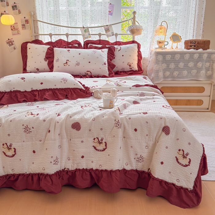 91家纺网 家纺一手货源 找家纺 梵希雅 2026新款泡芙纱床盖夏被四件套 马上有钱