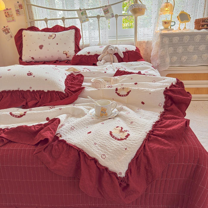 91家纺网 家纺一手货源 找家纺 梵希雅 2026新款泡芙纱床盖夏被四件套 马上有钱