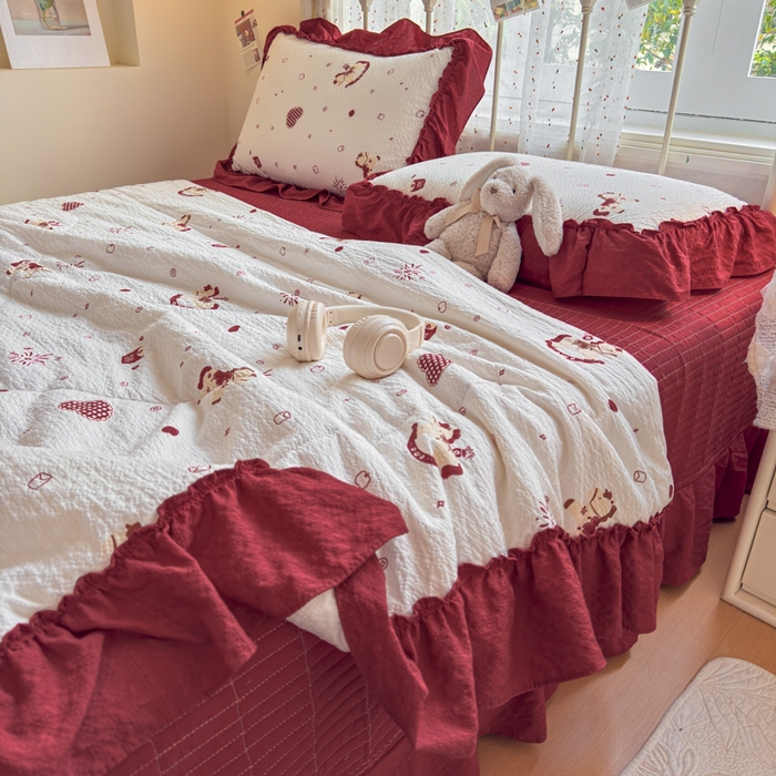 91家纺网 家纺一手货源 找家纺 梵希雅 2026新款泡芙纱床盖夏被四件套 马上有钱