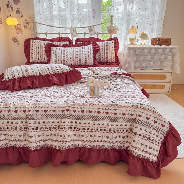 91家纺网 家纺一手货源 找家纺 梵希雅 2026新款泡芙纱床盖夏被四件套 萌物条条