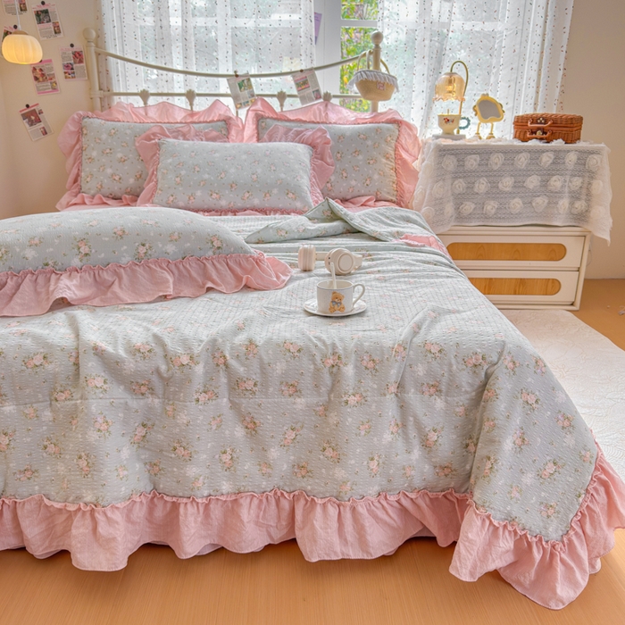 91家纺网 家纺一手货源 找家纺 梵希雅 2026新款泡芙纱床盖夏被四件套 柔诗意