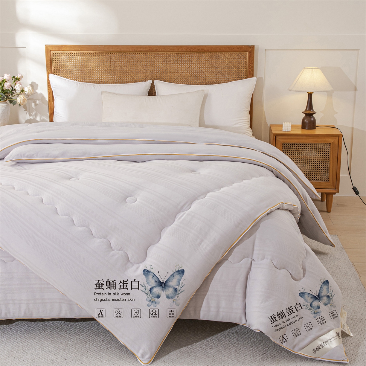 91家纺网 家纺一手货源 找家纺 小禹仔家纺 2026新款全棉提花拉链款蚕蛹蛋白子母被冬被春秋被夏被被子被芯加厚棉被-缎条系列 缎条-高级灰