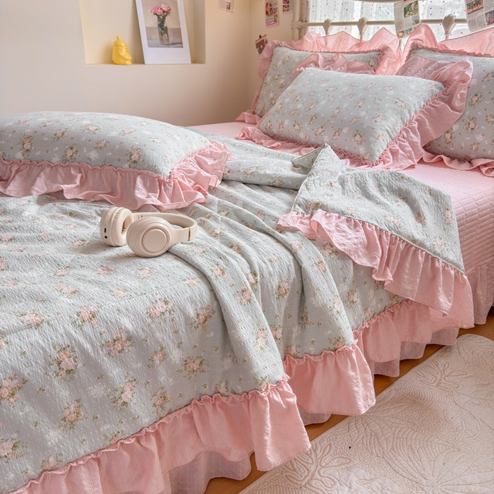 91家纺网 家纺一手货源 找家纺 梵希雅 2026新款泡芙纱床盖夏被四件套 柔诗意