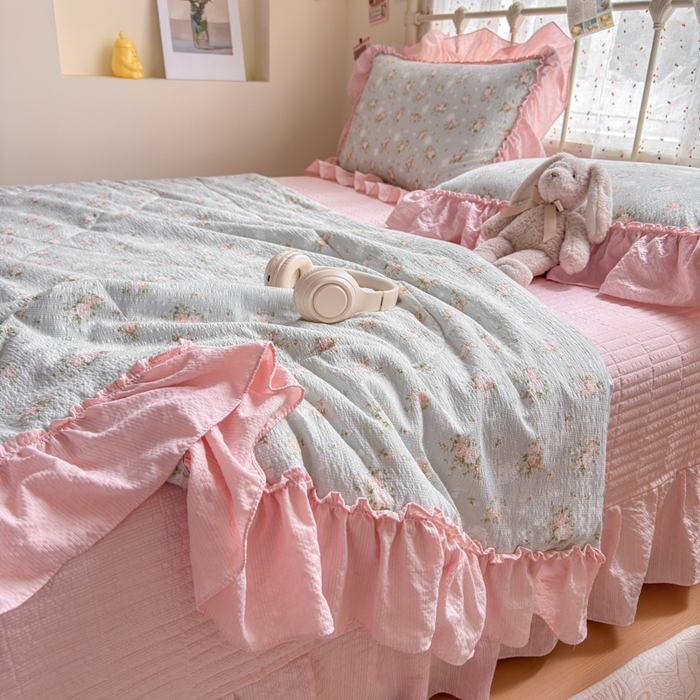 91家纺网 家纺一手货源 找家纺 梵希雅 2026新款泡芙纱床盖夏被四件套 柔诗意