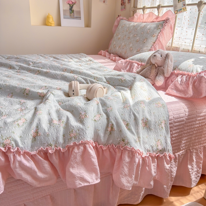 91家纺网 家纺一手货源 找家纺 梵希雅 2026新款泡芙纱床盖夏被四件套 柔诗意