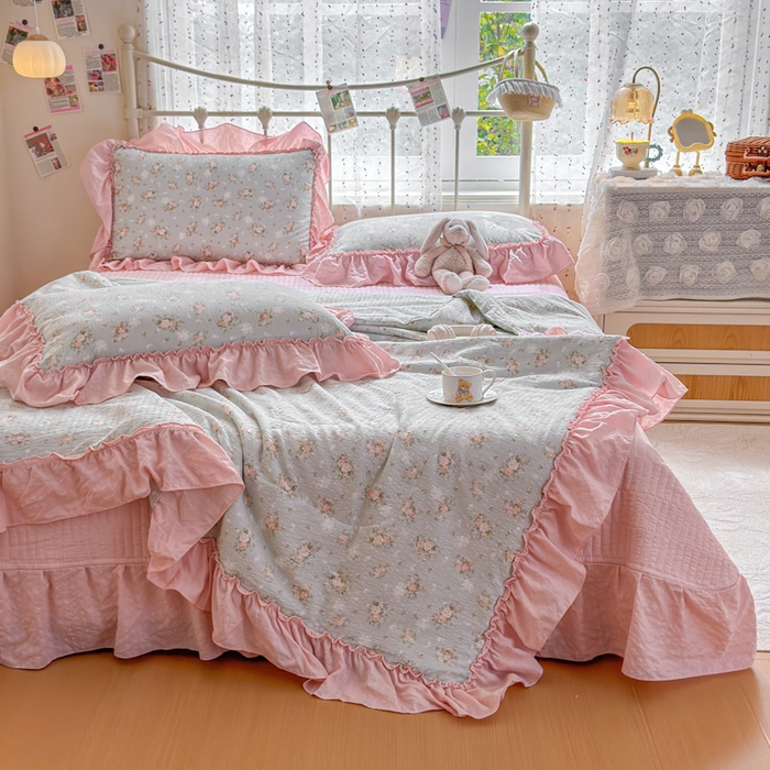 91家纺网 家纺一手货源 找家纺 梵希雅 2026新款泡芙纱床盖夏被四件套 柔诗意