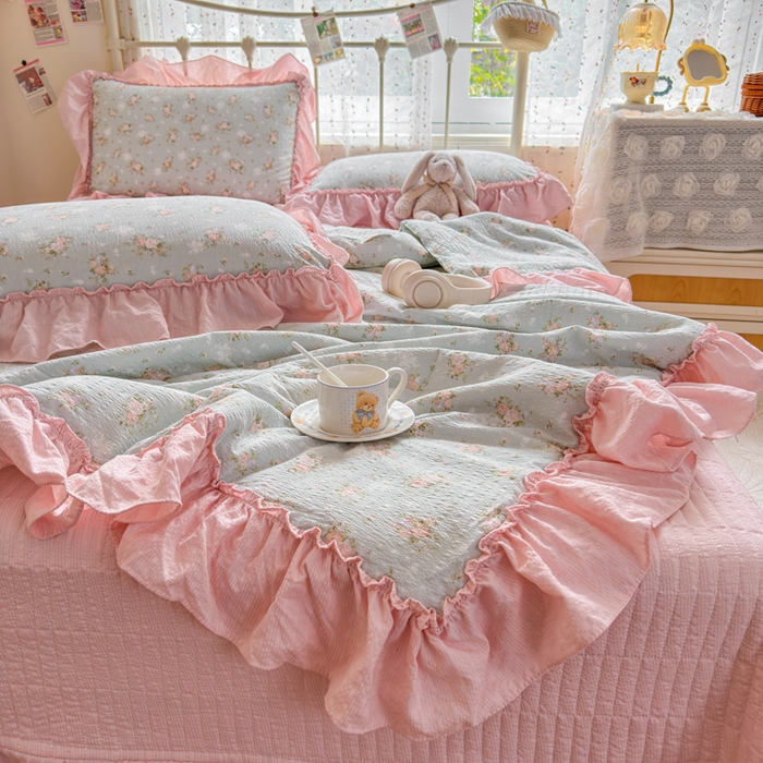 91家纺网 家纺一手货源 找家纺 梵希雅 2026新款泡芙纱床盖夏被四件套 柔诗意