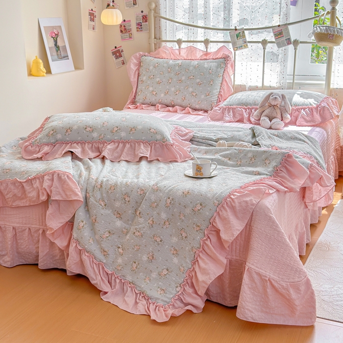 91家纺网 家纺一手货源 找家纺 梵希雅 2026新款泡芙纱床盖夏被四件套 柔诗意