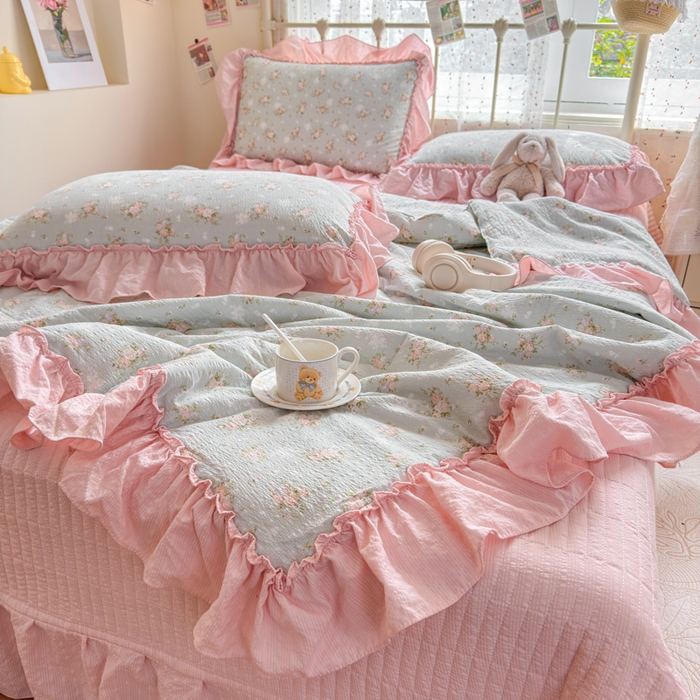 91家纺网 家纺一手货源 找家纺 梵希雅 2026新款泡芙纱床盖夏被四件套 柔诗意