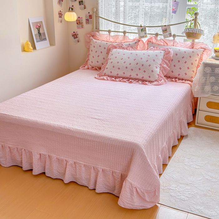 91家纺网 家纺一手货源 找家纺 梵希雅 2026新款泡芙纱床盖夏被四件套 若梦