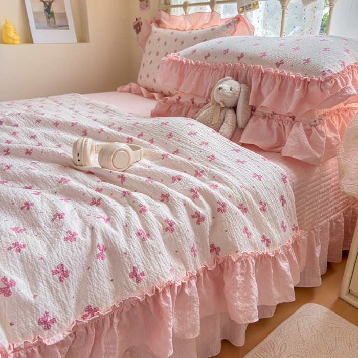 91家纺网 家纺一手货源 找家纺 梵希雅 2026新款泡芙纱床盖夏被四件套 若梦