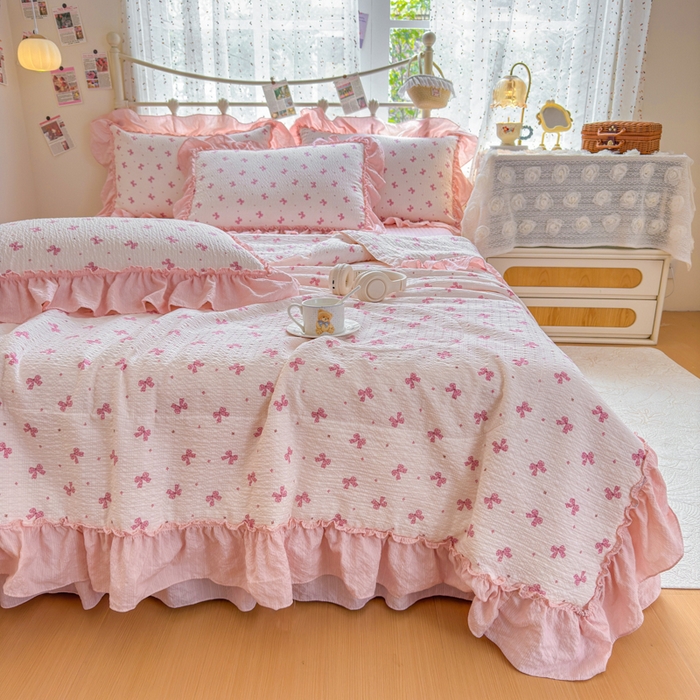 91家纺网 家纺一手货源 找家纺 梵希雅 2026新款泡芙纱床盖夏被四件套 若梦