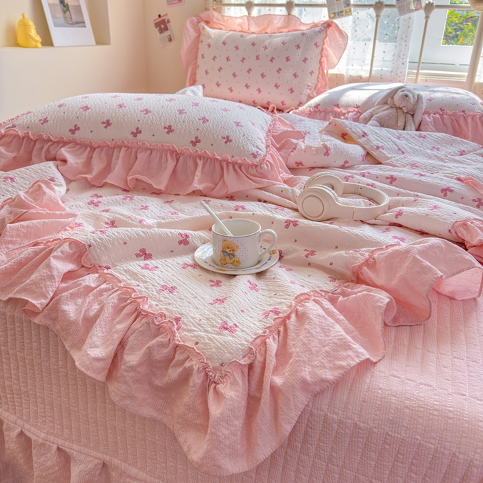 91家纺网 家纺一手货源 找家纺 梵希雅 2026新款泡芙纱床盖夏被四件套 若梦