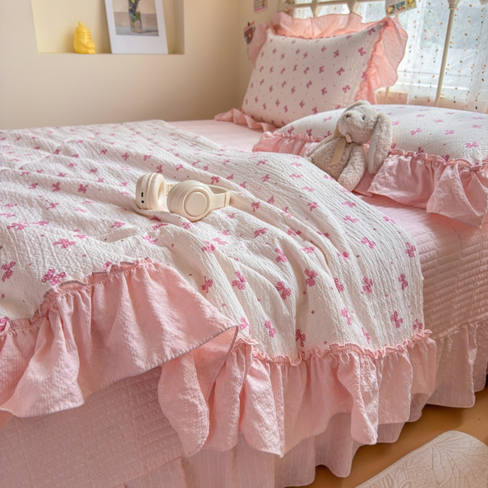 91家纺网 家纺一手货源 找家纺 梵希雅 2026新款泡芙纱床盖夏被四件套 若梦