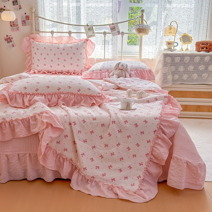 91家纺网 家纺一手货源 找家纺 梵希雅 2026新款泡芙纱床盖夏被四件套 若梦