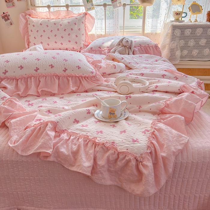 91家纺网 家纺一手货源 找家纺 梵希雅 2026新款泡芙纱床盖夏被四件套 若梦