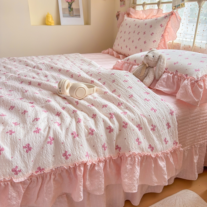 91家纺网 家纺一手货源 找家纺 梵希雅 2026新款泡芙纱床盖夏被四件套 若梦