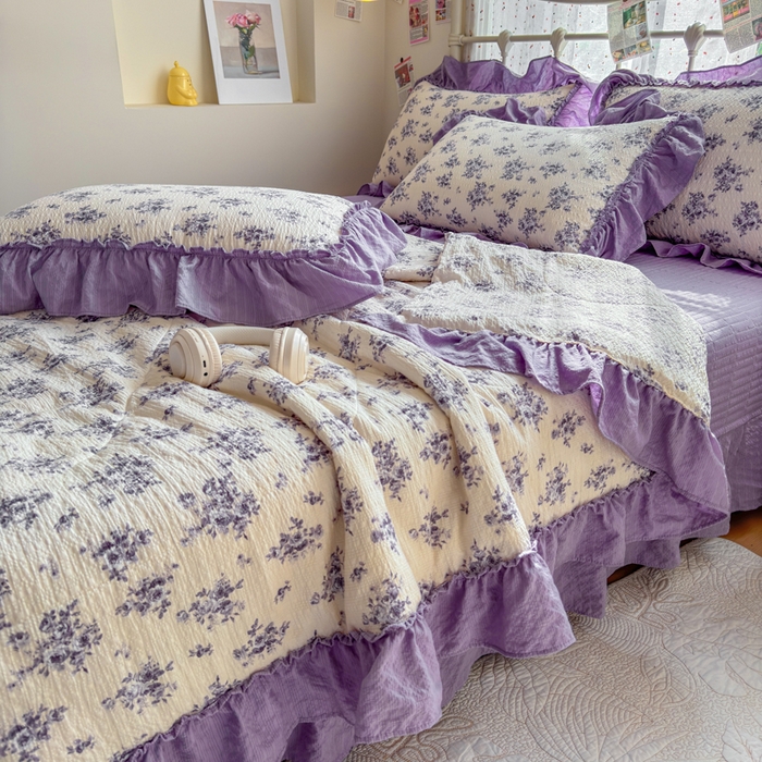 91家纺网 家纺一手货源 找家纺 梵希雅 2026新款泡芙纱床盖夏被四件套 若汐