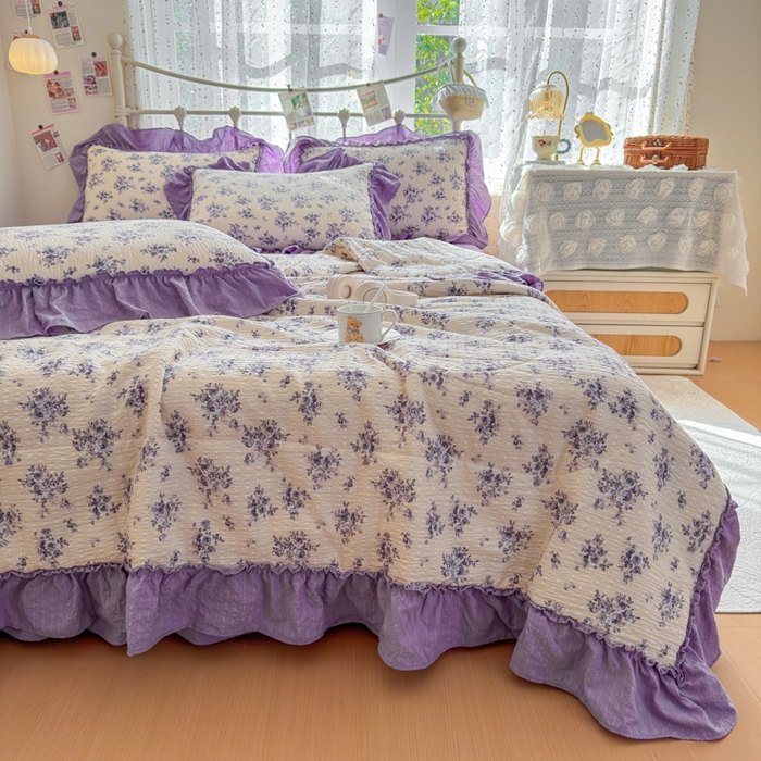 91家纺网 家纺一手货源 找家纺 梵希雅 2026新款泡芙纱床盖夏被四件套 若汐