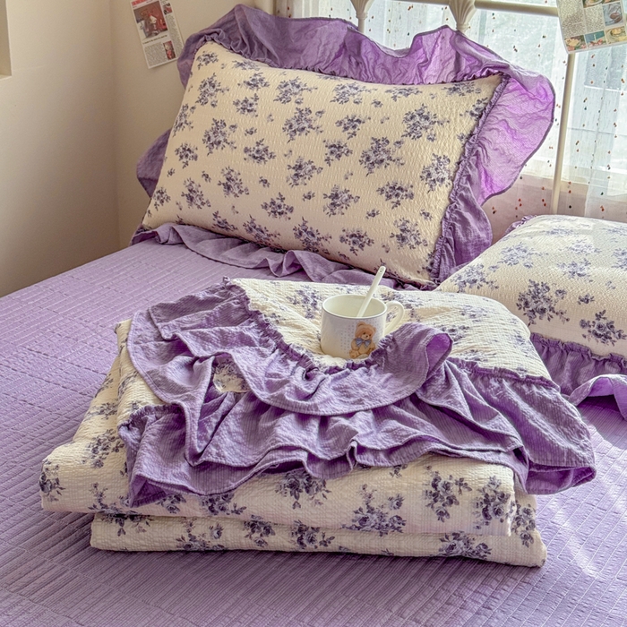 91家纺网 家纺一手货源 找家纺 梵希雅 2026新款泡芙纱床盖夏被四件套 若汐