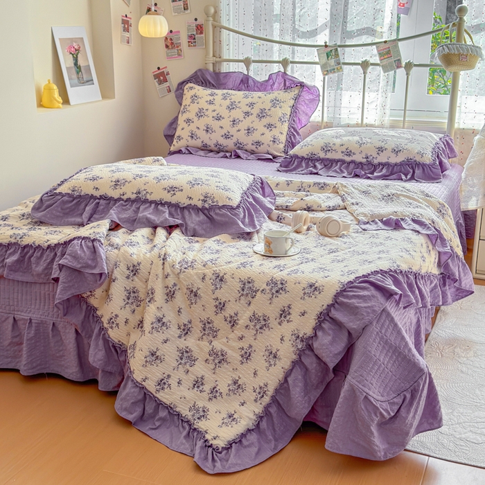 91家纺网 家纺一手货源 找家纺 梵希雅 2026新款泡芙纱床盖夏被四件套 若汐