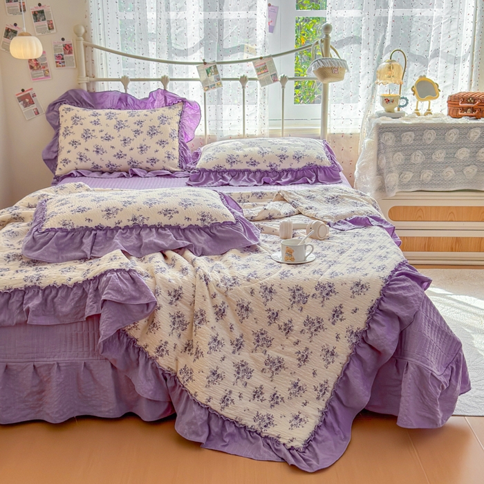 91家纺网 家纺一手货源 找家纺 梵希雅 2026新款泡芙纱床盖夏被四件套 若汐