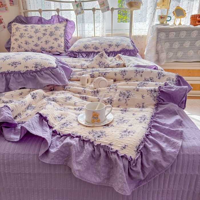 91家纺网 家纺一手货源 找家纺 梵希雅 2026新款泡芙纱床盖夏被四件套 若汐