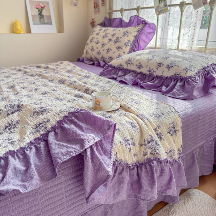 91家纺网 家纺一手货源 找家纺 梵希雅 2026新款泡芙纱床盖夏被四件套 若汐