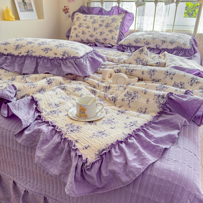 91家纺网 家纺一手货源 找家纺 梵希雅 2026新款泡芙纱床盖夏被四件套 若汐