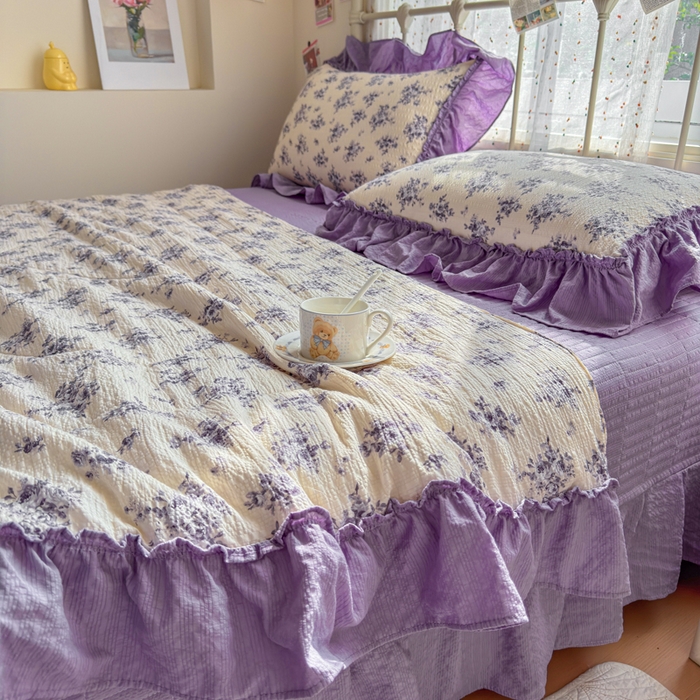 91家纺网 家纺一手货源 找家纺 梵希雅 2026新款泡芙纱床盖夏被四件套 若汐