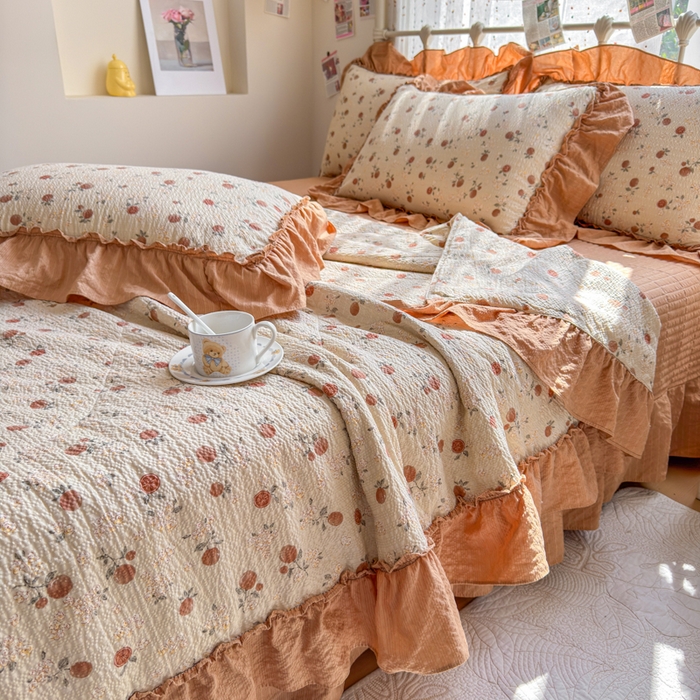 91家纺网 家纺一手货源 找家纺 梵希雅 2026新款泡芙纱床盖夏被四件套 柿柿如意