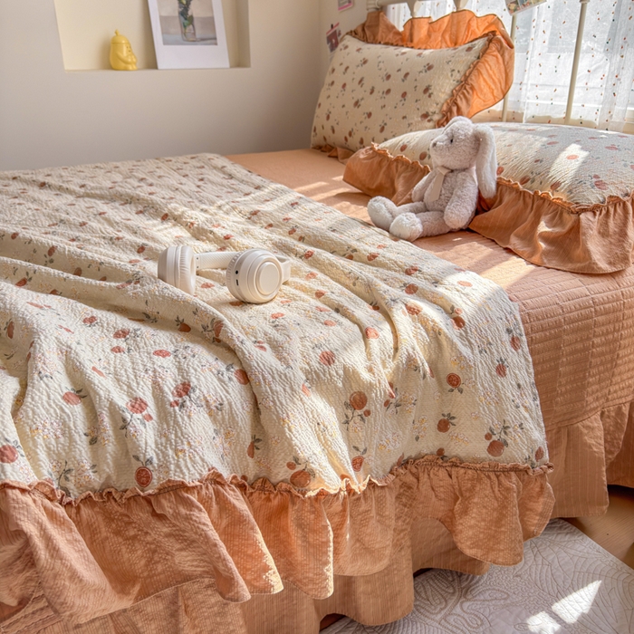 91家纺网 家纺一手货源 找家纺 梵希雅 2026新款泡芙纱床盖夏被四件套 柿柿如意