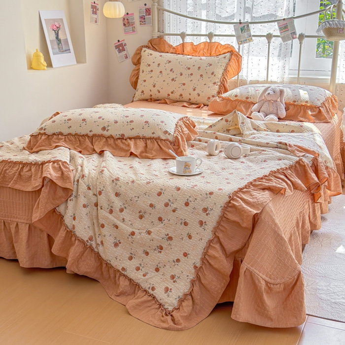 91家纺网 家纺一手货源 找家纺 梵希雅 2026新款泡芙纱床盖夏被四件套 柿柿如意