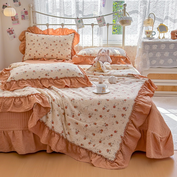 91家纺网 家纺一手货源 找家纺 梵希雅 2026新款泡芙纱床盖夏被四件套 柿柿如意